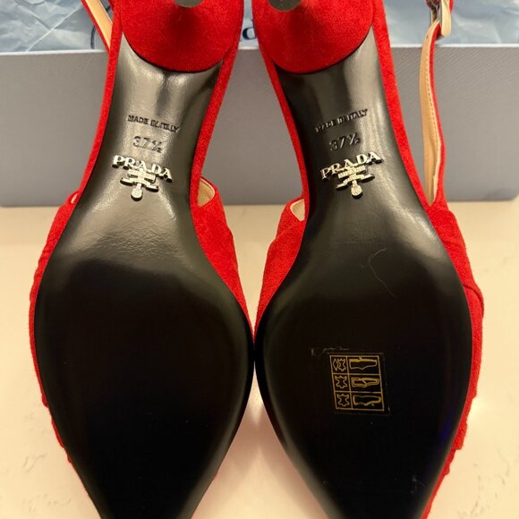 Prada Red Suede Slingback Kitten Heels Size 38 - Picture 8 of 15